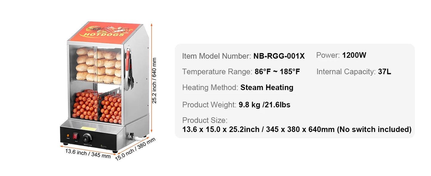 SucceBuy Two Tier Hot Dog Steamer With Temperature Control