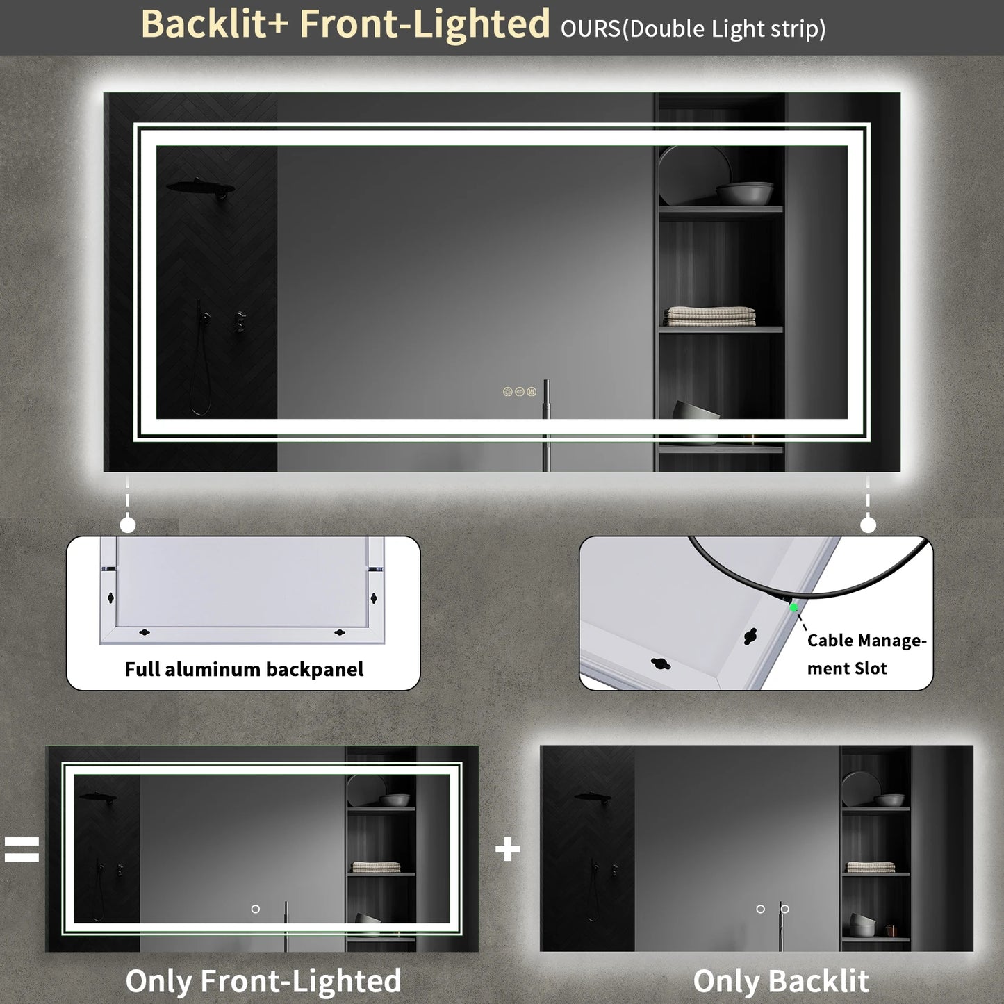 Wisfor LED Bathroom Mirror Front And Backlit Anti Fog Dimmable