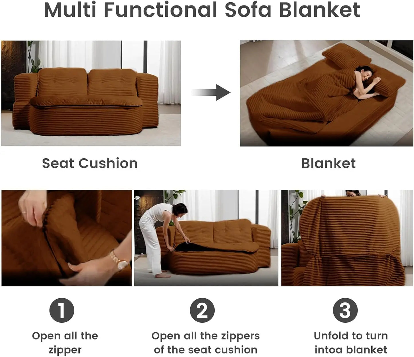 NONECN Convertible Folding Sofa Bed 2-In-1 Memory Foam Sleeper