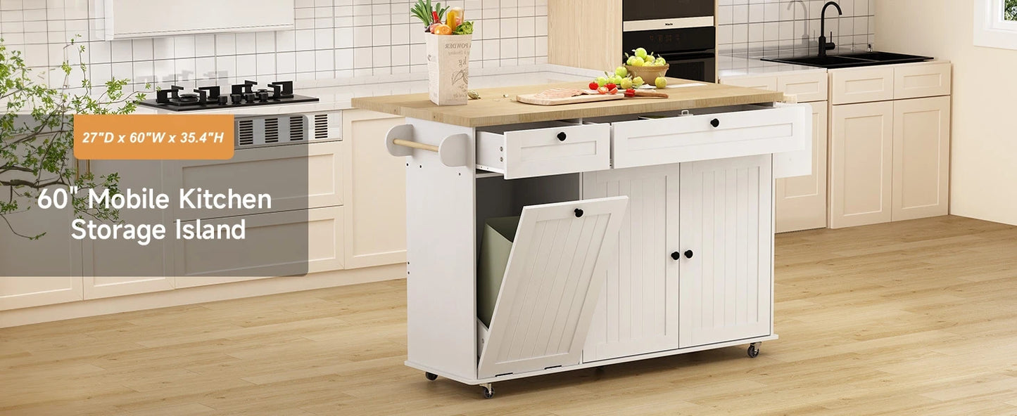 ONBRILL Mobile Kitchen Island With Power Outlet And Towel Rack