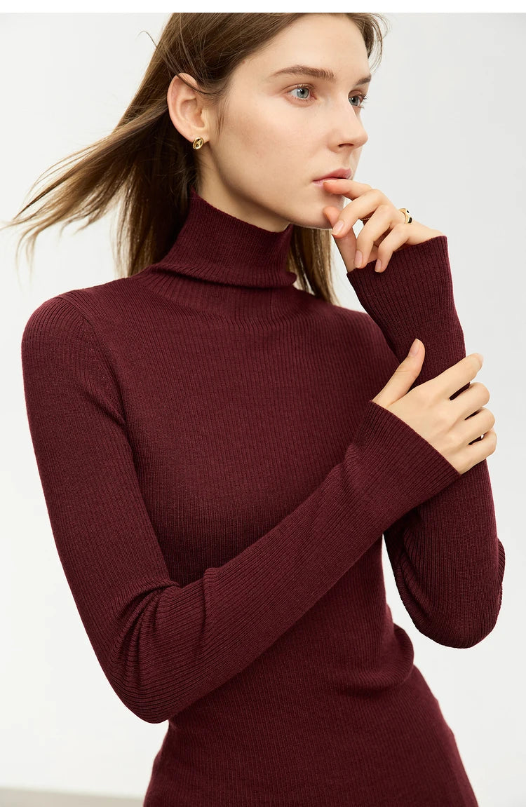 AMIICN Minimalism Women Sweater Slim Fit Turtleneck Warm Knit