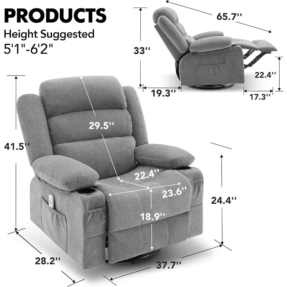 Rocker Recliner Chair With Heat And Massage 360 Degree Swivel For Adults