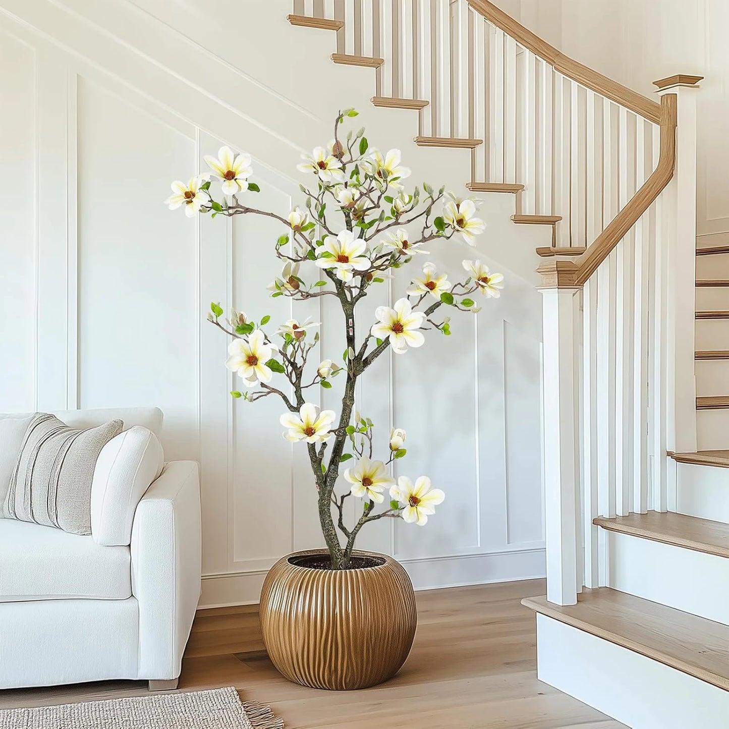Artificial Magnolia Plant With LED Lights For Outdoor Patio Decor