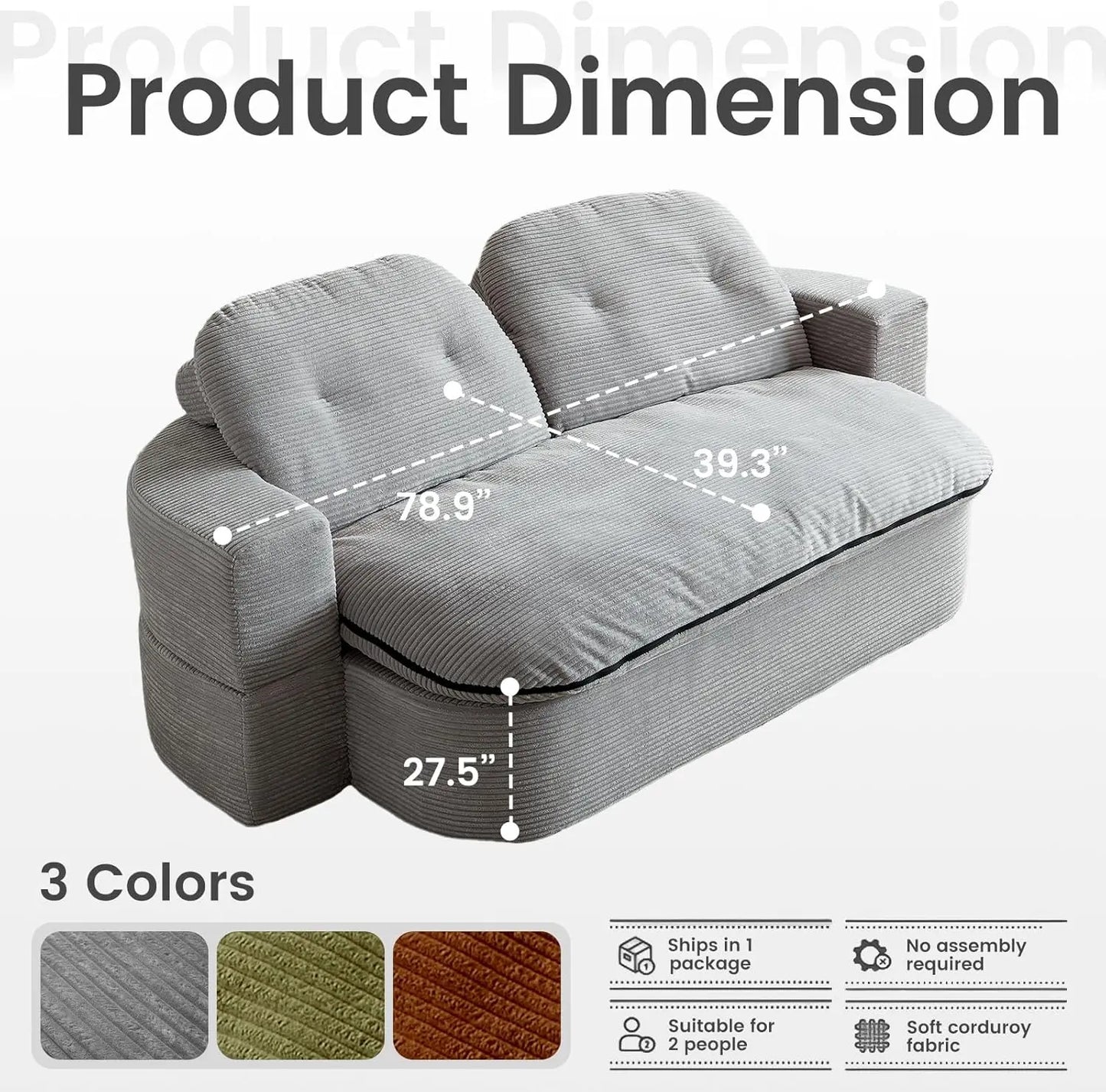 NONECN Convertible Folding Sofa Bed 2-In-1 Memory Foam Sleeper
