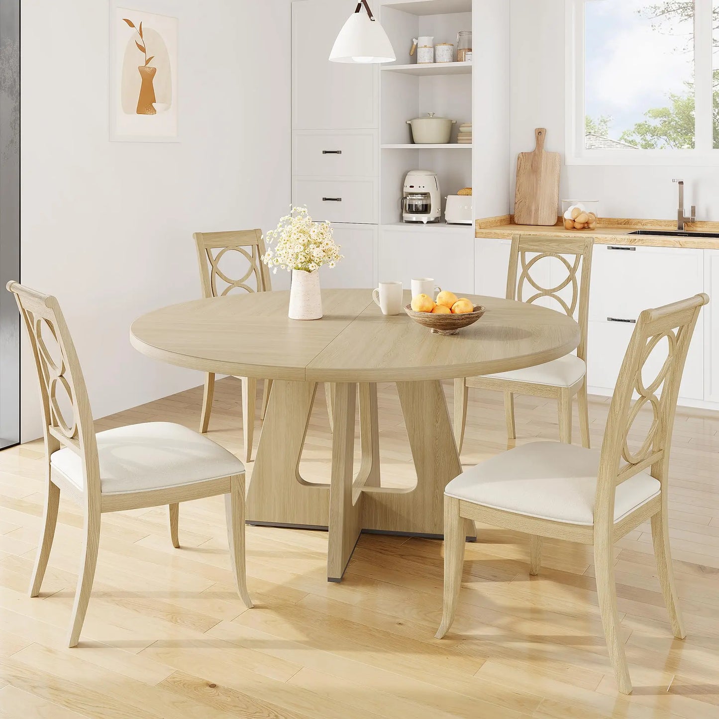 Round Wooden Farmhouse Dining Table For Home Dining Rooms