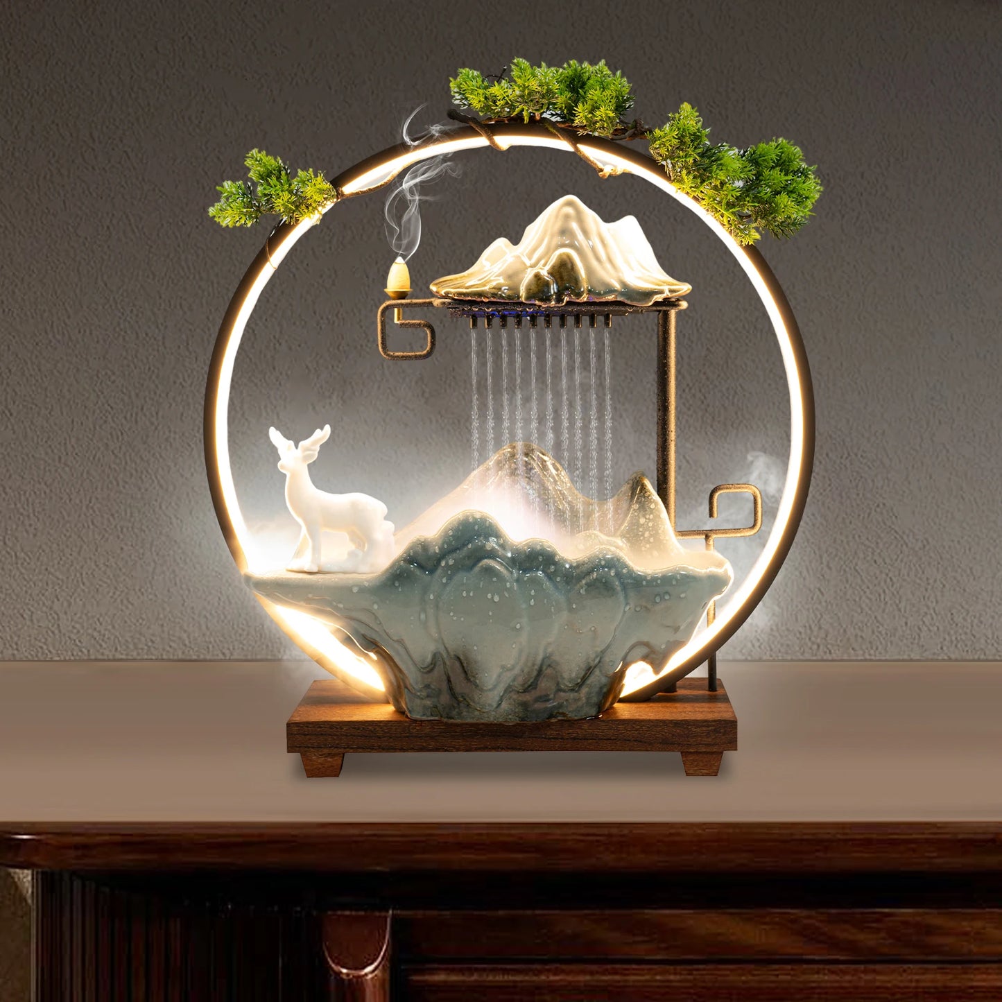 Tabletop LED Fountain Lights Rockery Waterfall For Home Office Decor