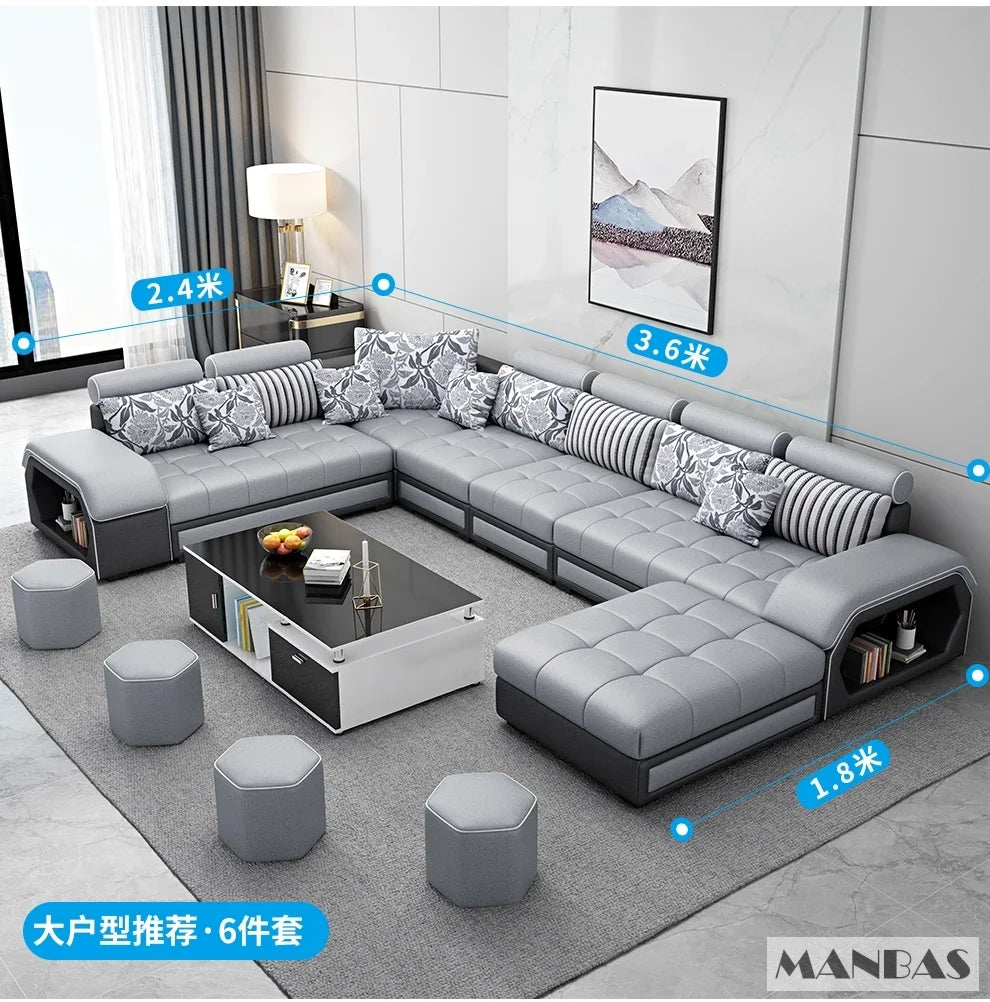 Linlamlim U Shaped Fabric Sofa Set With Usb And Stools