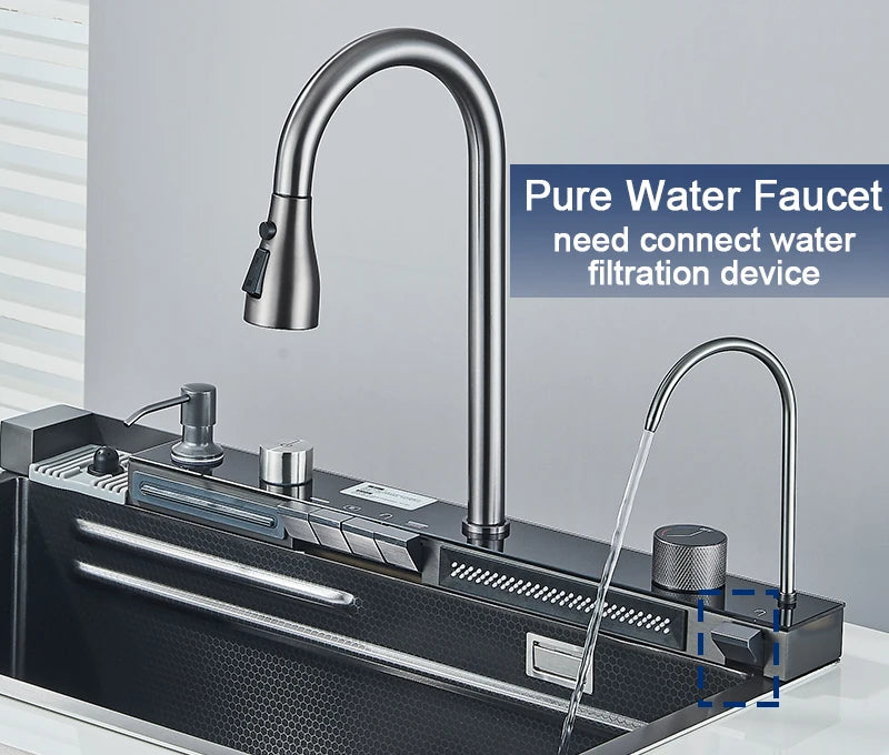 Rozin 304 Stainless Steel Kitchen Sink With Digital Waterfall Faucet