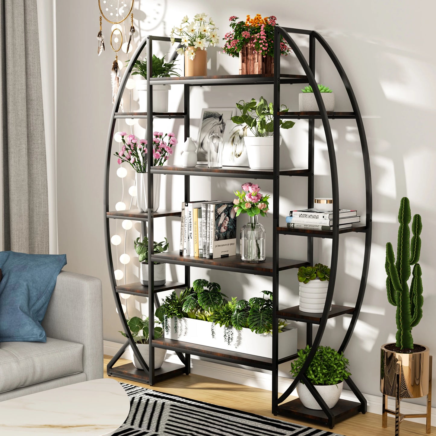 Half Moon Shape Plant Stand Industrial Multilayer Shelf Rack