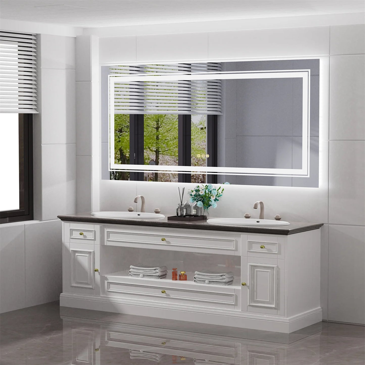LED Backlit Mirror Dual Lights Anti Fog Dimmable Touch Button