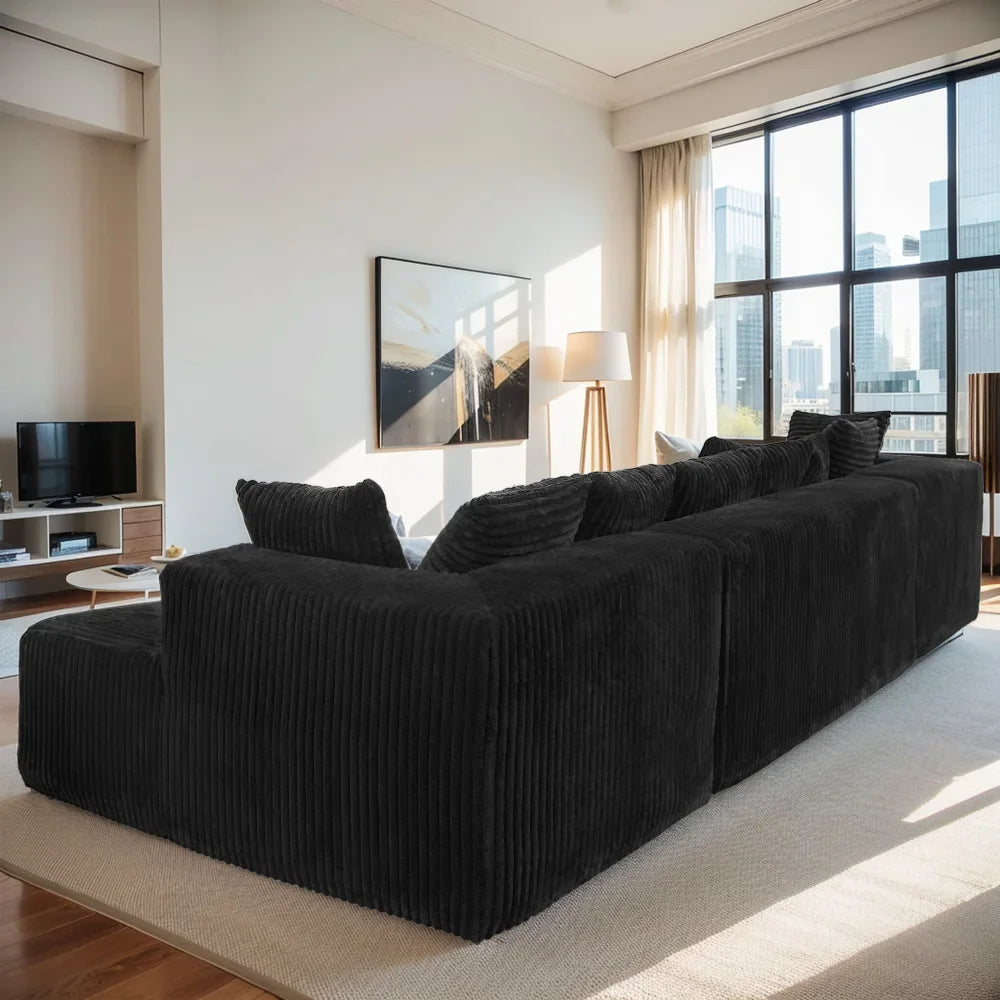 U Shaped Sectional Sofa With Corduroy Fabric Customizable Living Room