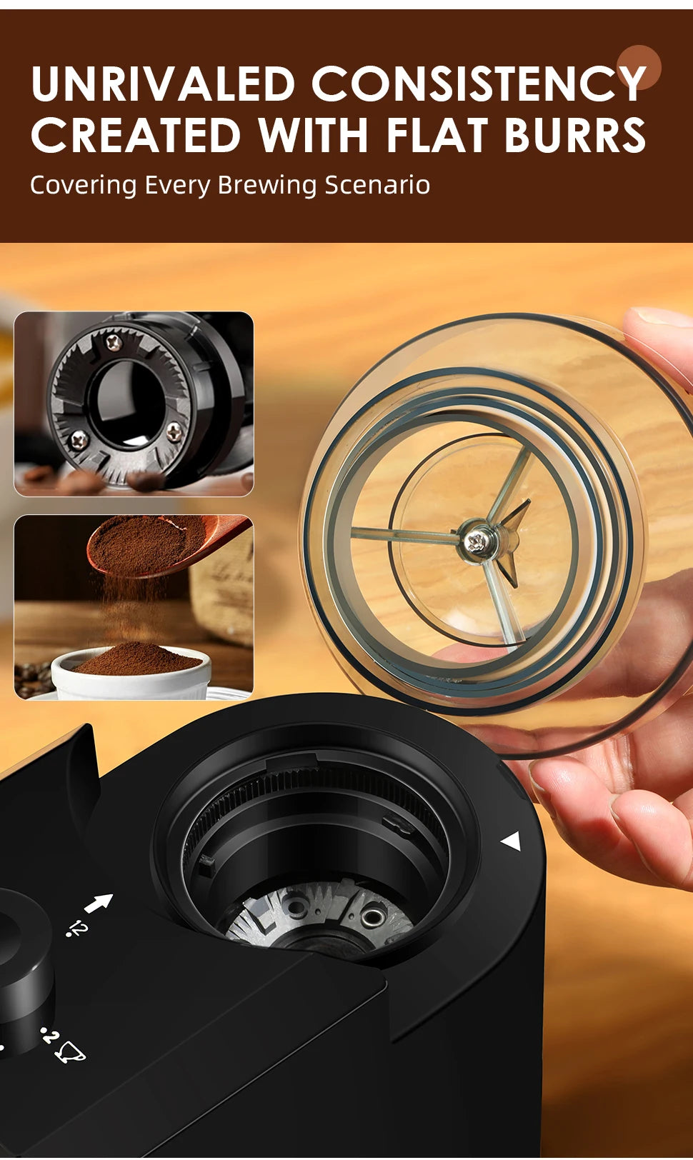 KIRAINAFLY Automatic Burr Mill Coffee Grinder 28 Adjustable Gears