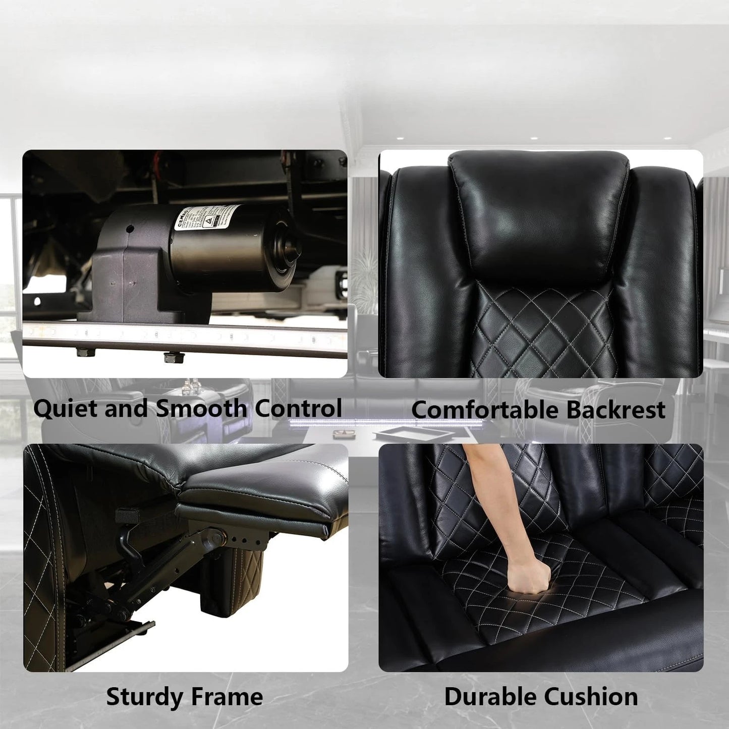 Power Recliner Sofa Set With LED Light Leather Reclining Sofa And Loveseat