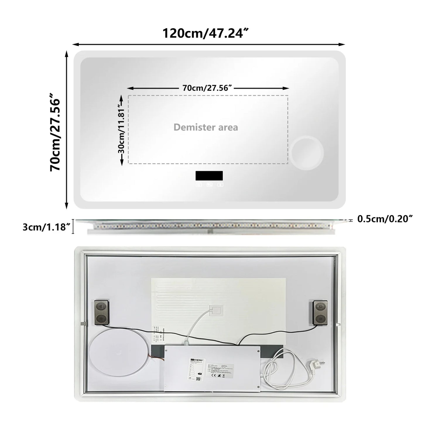 LED Bathroom Mirror With Bluetooth Dimmable Backlit 3X Magnifier Display