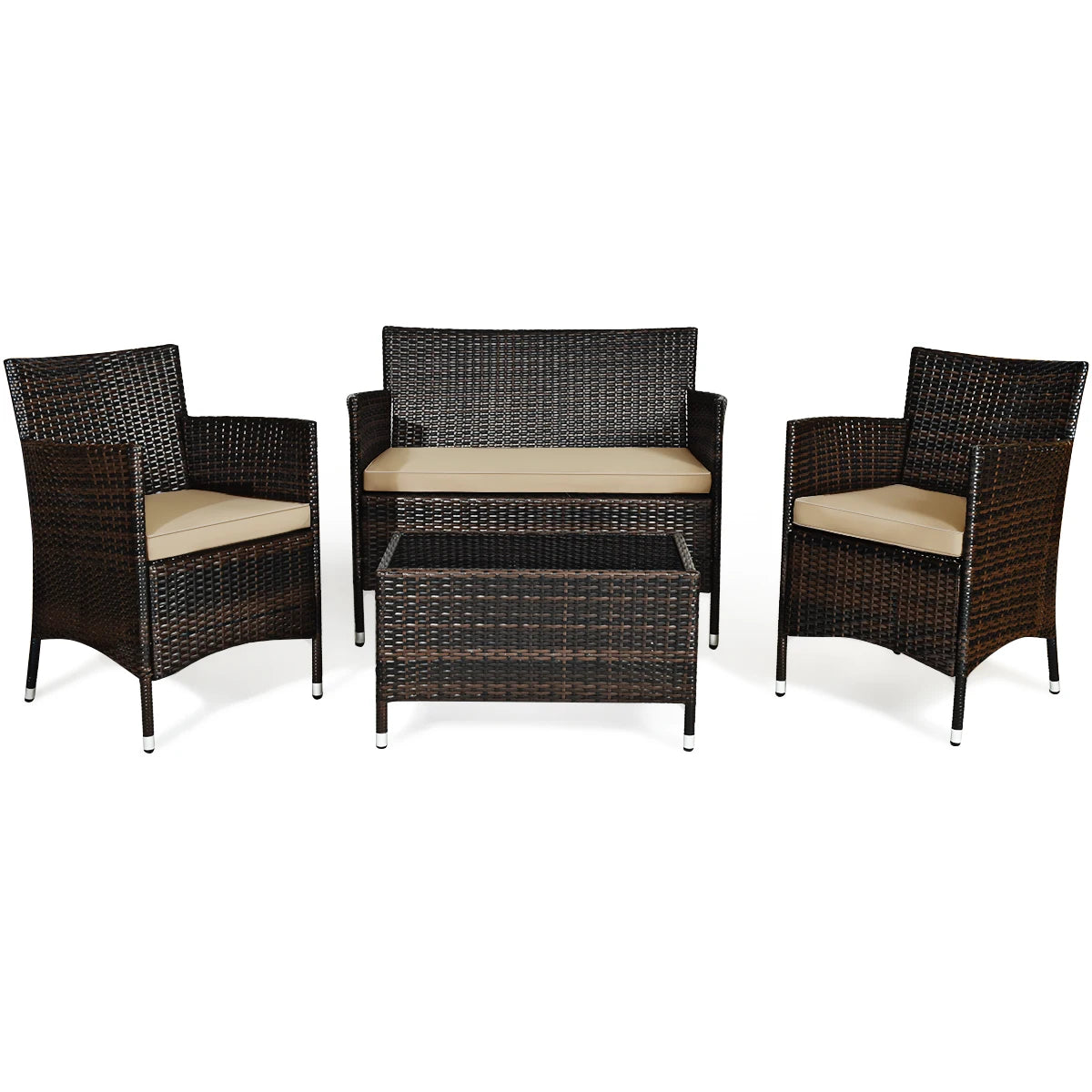 HOMASIS 4 Piece Rattan Patio Furniture Set With Cushioned Seating