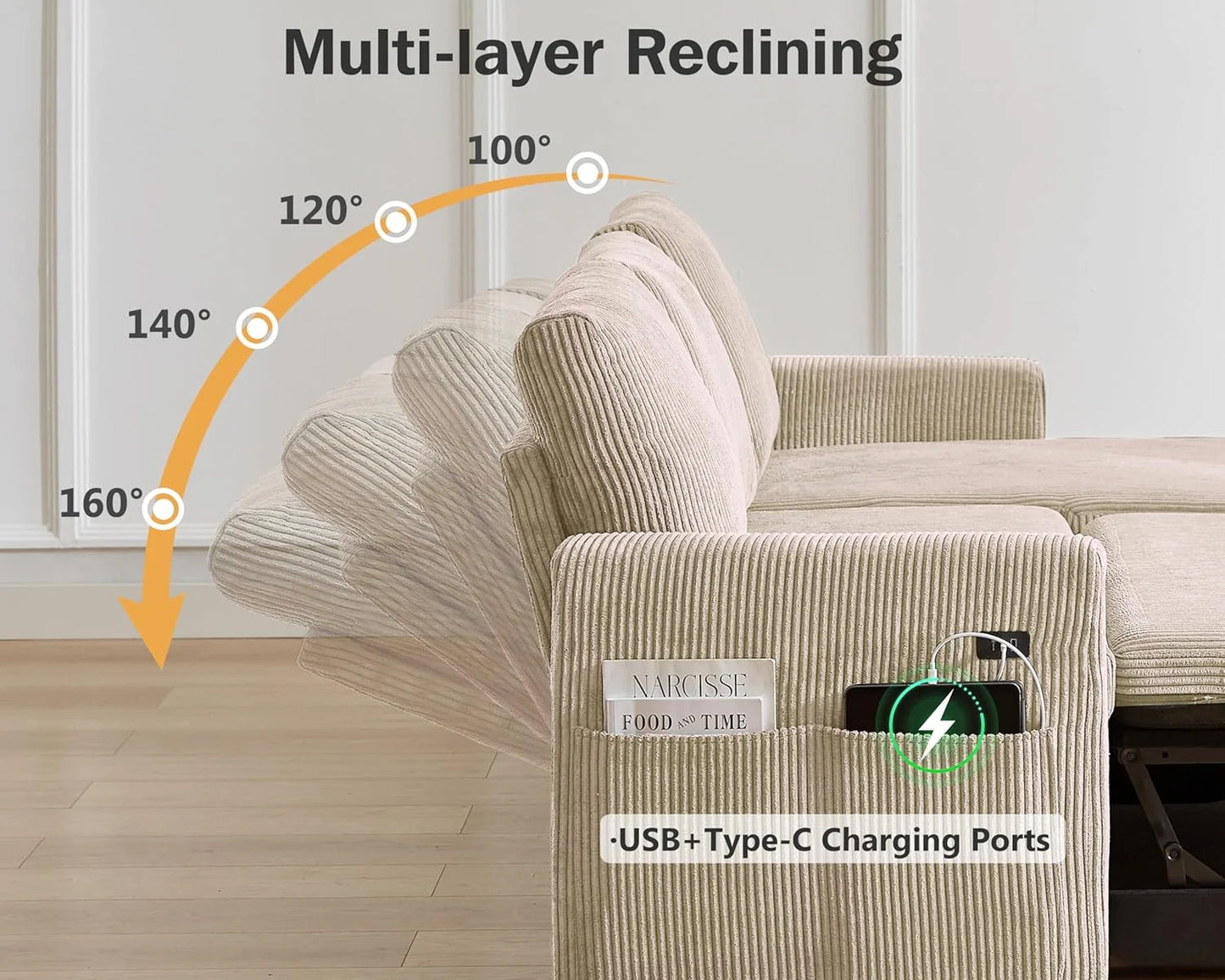 3-In-1 Convertible Sofa Bed With Pull-Out Loveseat And Backrest