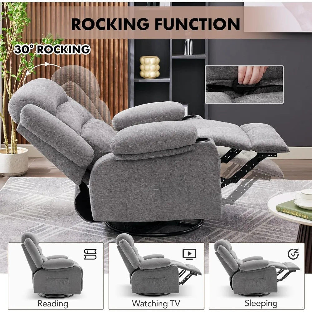 Rocker Recliner Chair With Heat And Massage 360 Degree Swivel