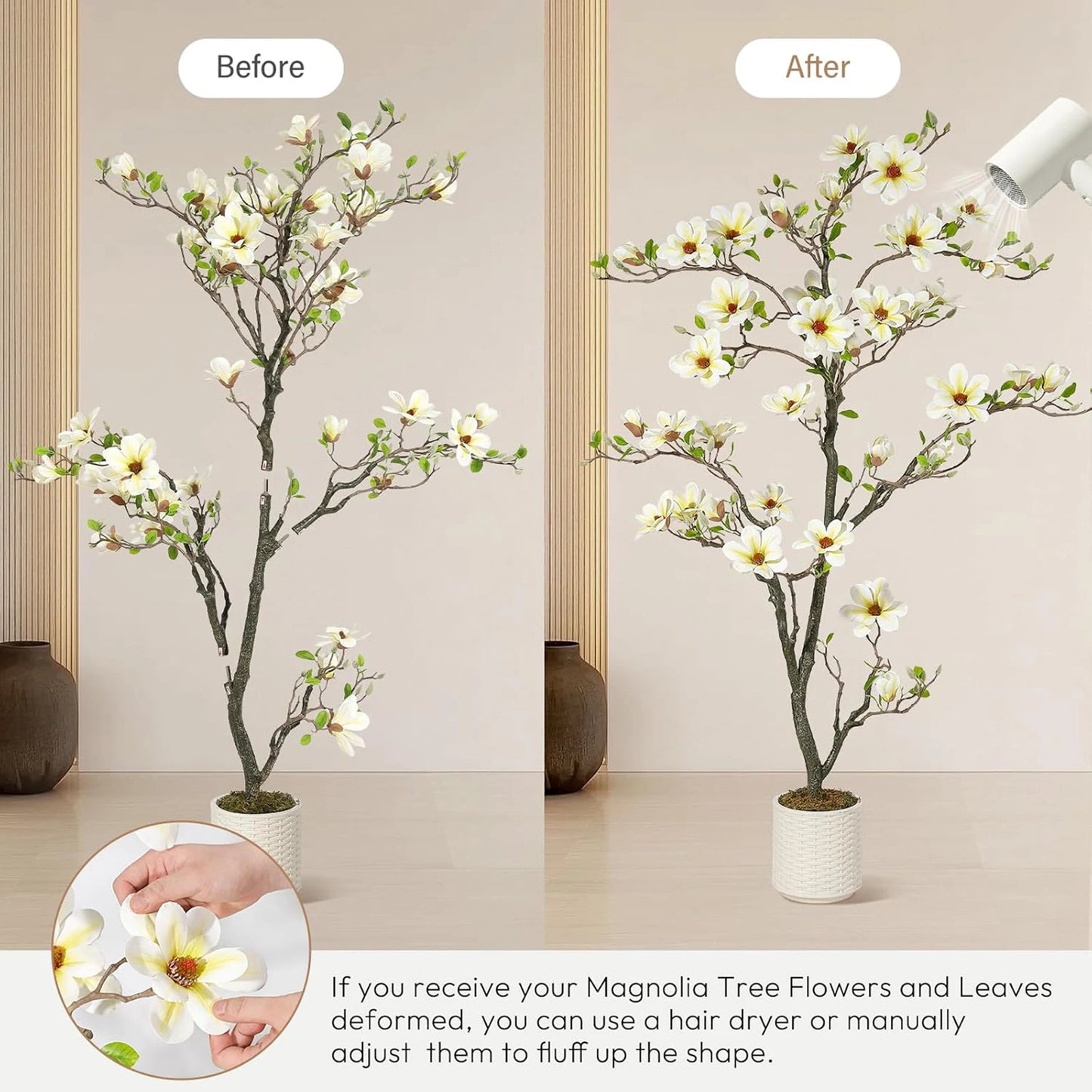 Artificial Magnolia Plant With LED Lights For Outdoor Patio Decor