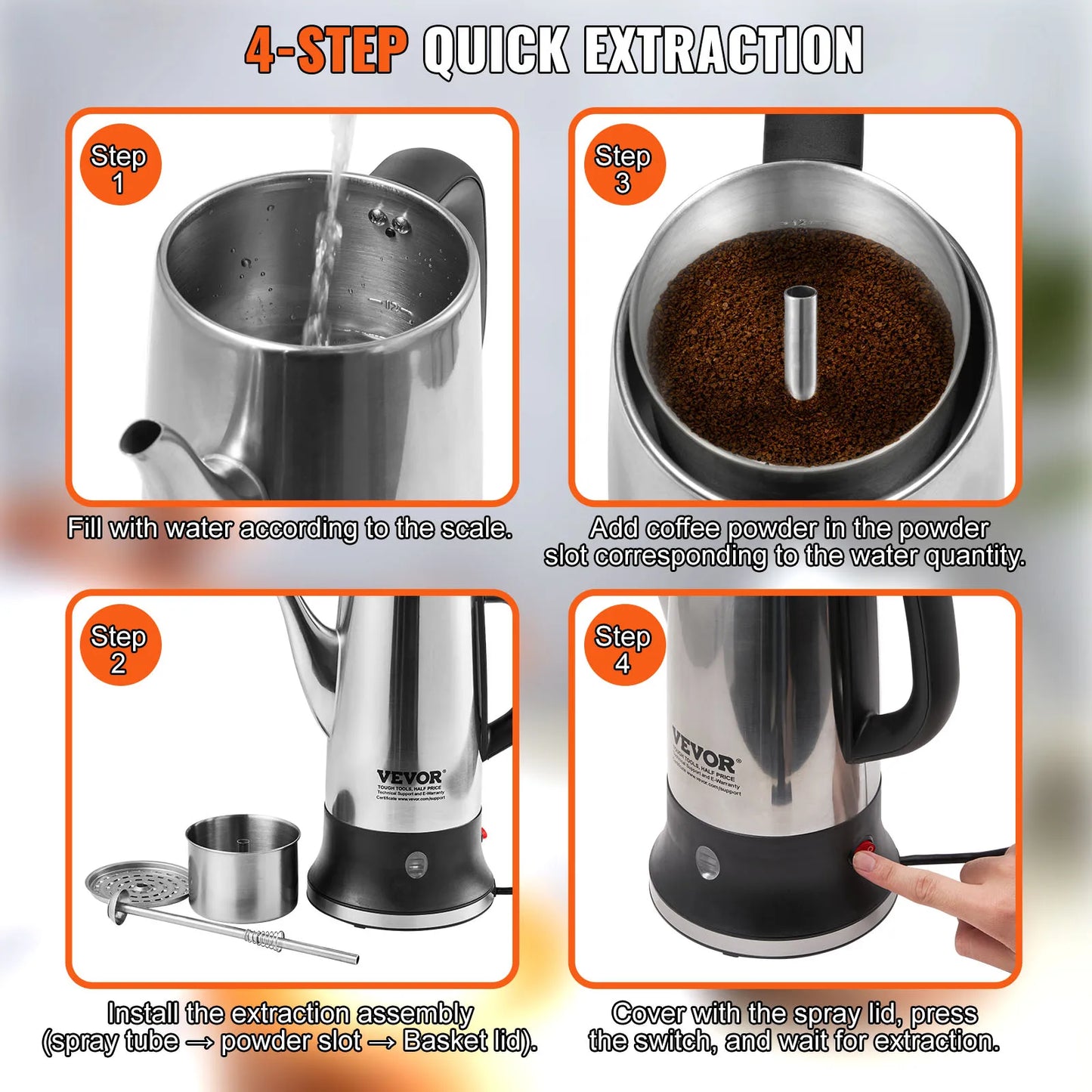 SucceBuy Electric Percolator Coffee Pot Stainless Steel