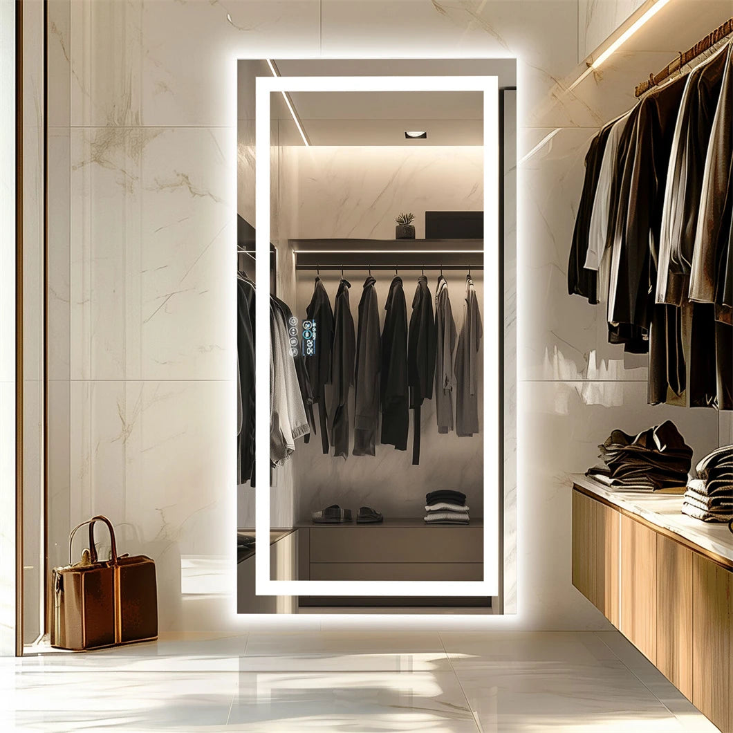 BORWART Smart LED Vanity Mirror Wall Mounted Bluetooth Digital Display