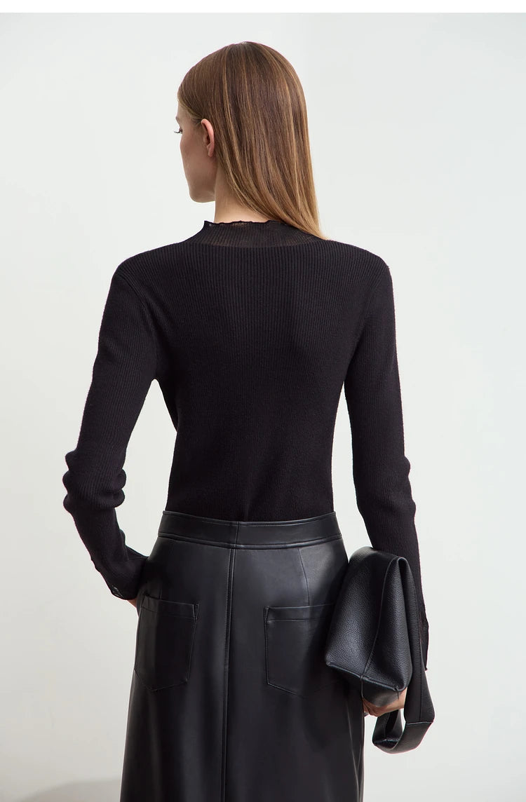 AMIICN Minimalist Winter Turtleneck Sweater With Sheer Panels
