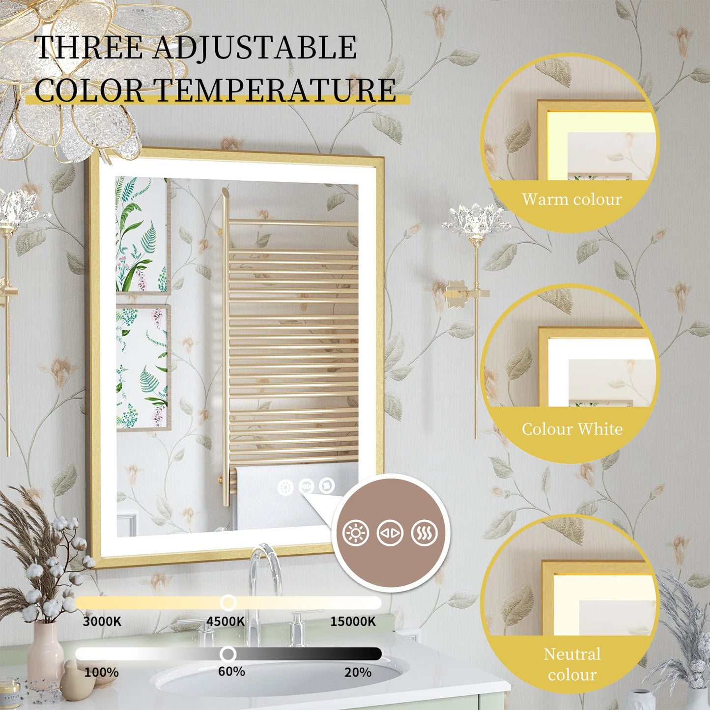 LED Bathroom Vanity Mirror With Aluminum Frame Front Lighted Modern