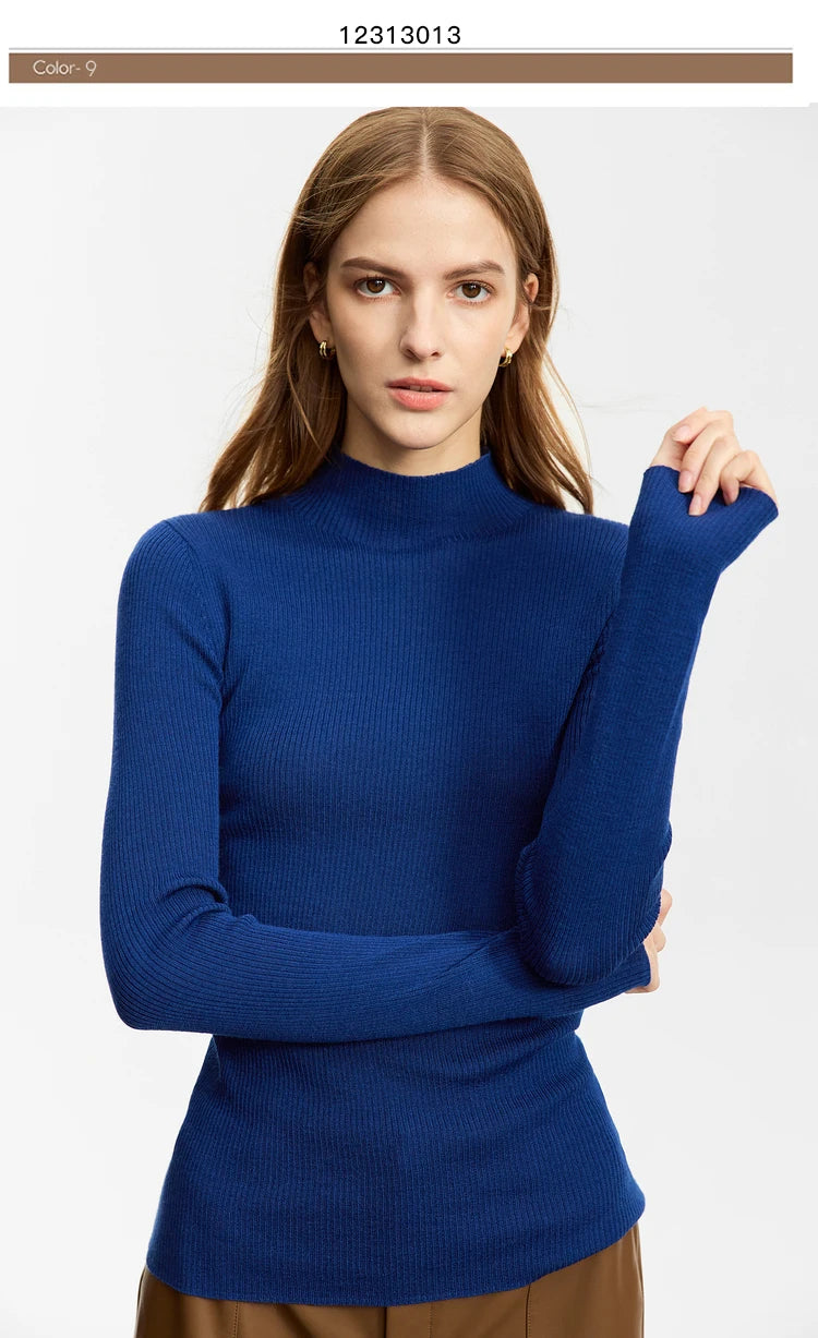 AMIICN Minimalism Women Sweater Slim Fit Turtleneck Warm Knit