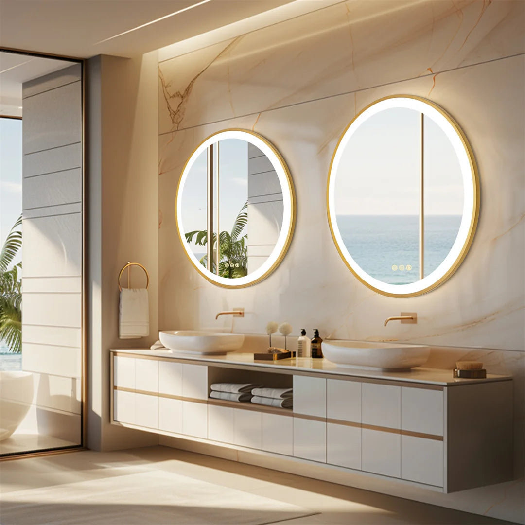 LUVODICRI Waterproof LED Bathroom Mirror With Defog 3 Color Dimming
