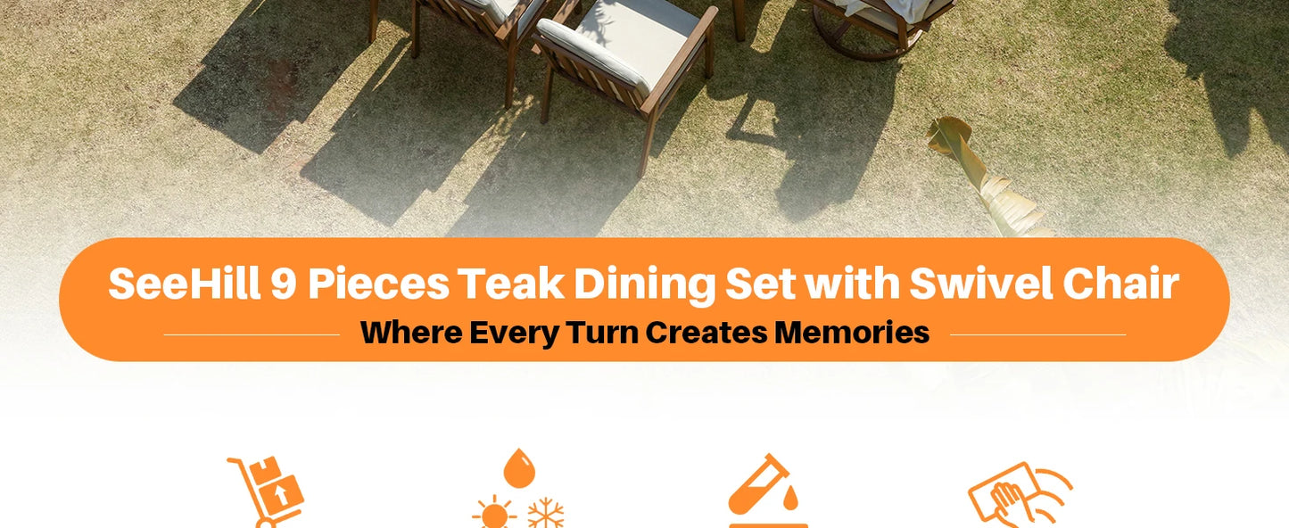 SeeHill 9-Piece Patio Dining Set With Aluminum Table And Swivel Chairs