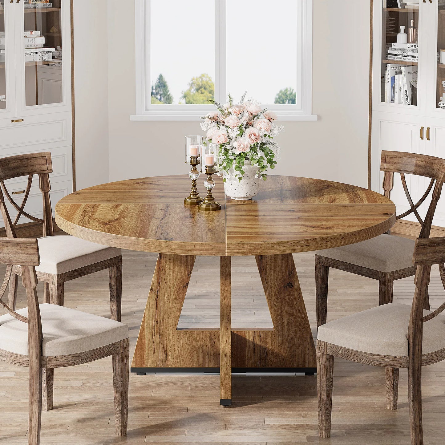 Tribesigns Round Dining Table For Four Farmhouse Kitchen