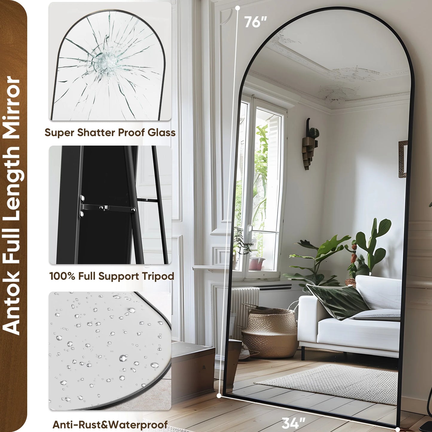 Antok Arch Floor Mirror Freestanding Full Body With Stand