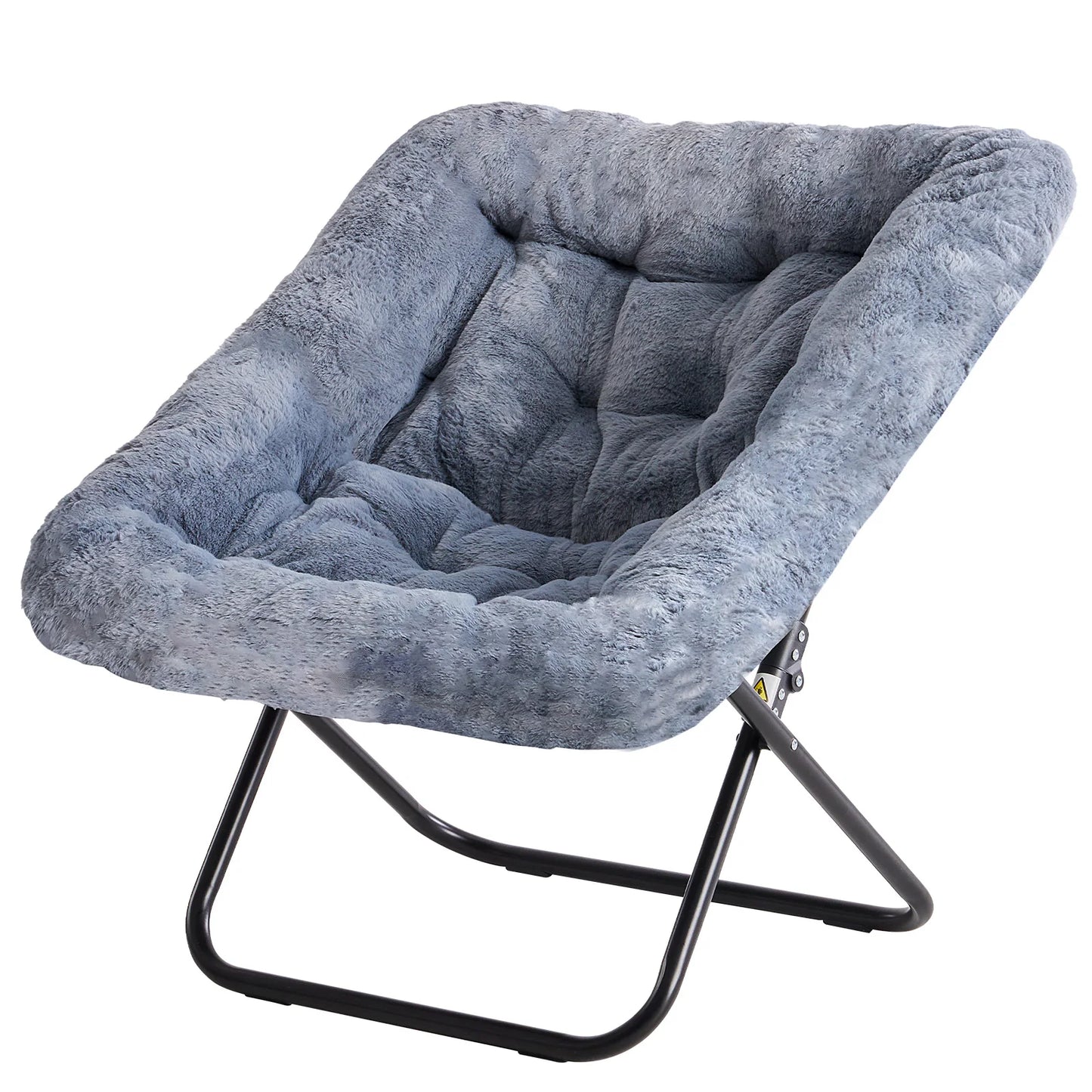 JHK Cozy Faux Fur Saucer Chair Metal Frame Folding Lounge