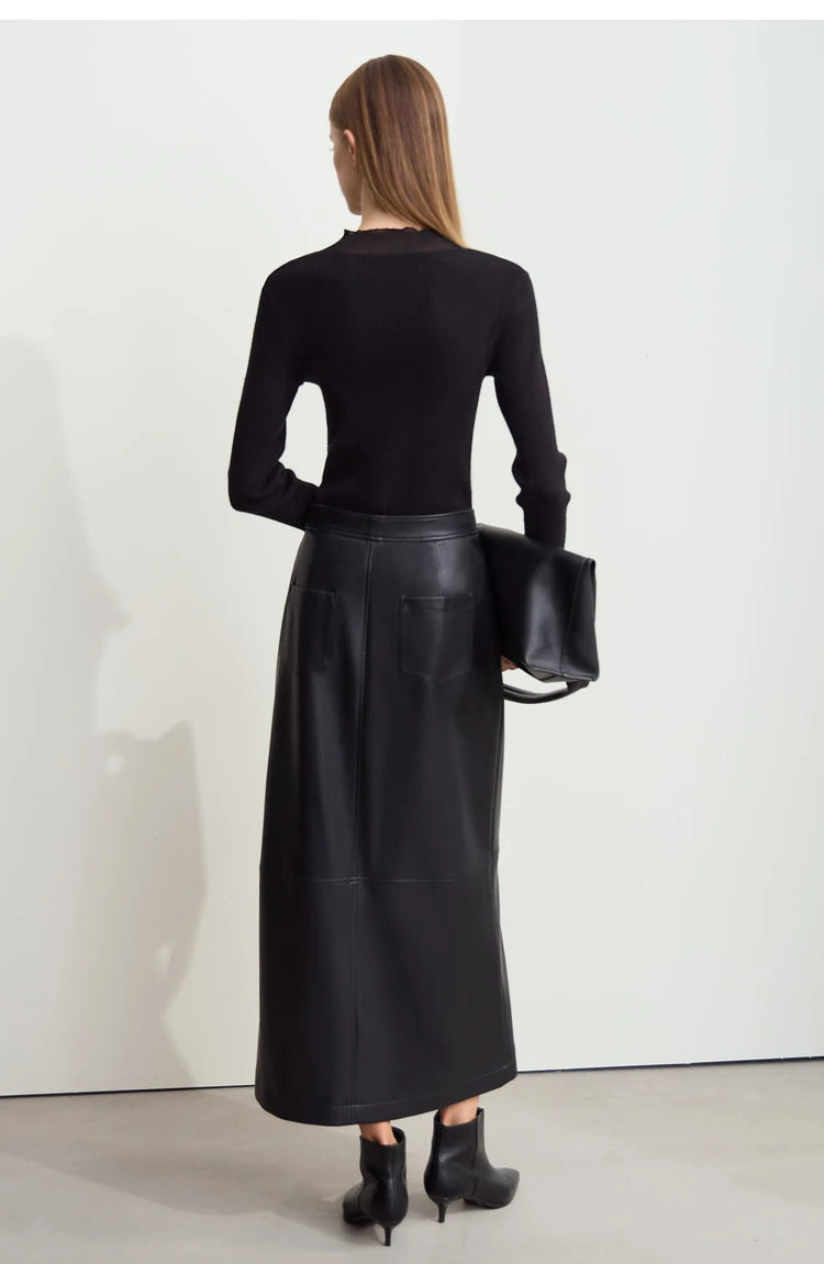 AMIICN Minimalist Winter Turtleneck Sweater With Sheer Panels