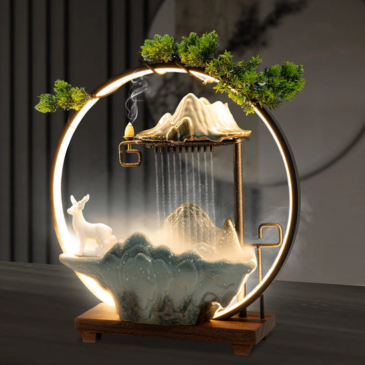 Tabletop LED Fountain Lights Rockery Waterfall For Home Office Decor