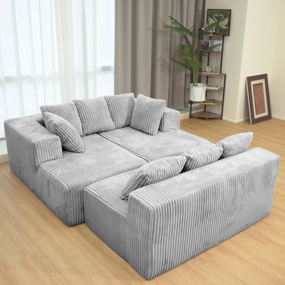 U Shaped Sectional Sofa With Corduroy Fabric Customizable Living Room