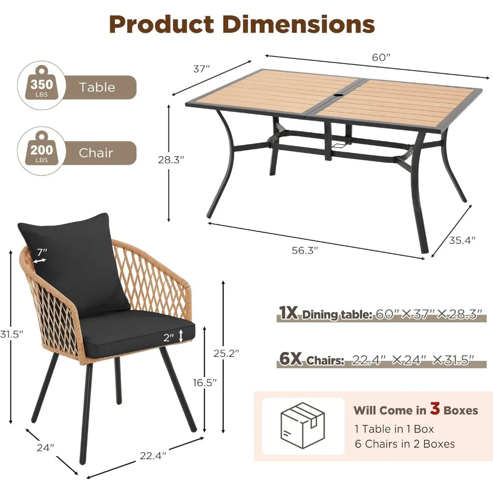 All-Weather Rattan Patio Dining Set With Wood Table Top