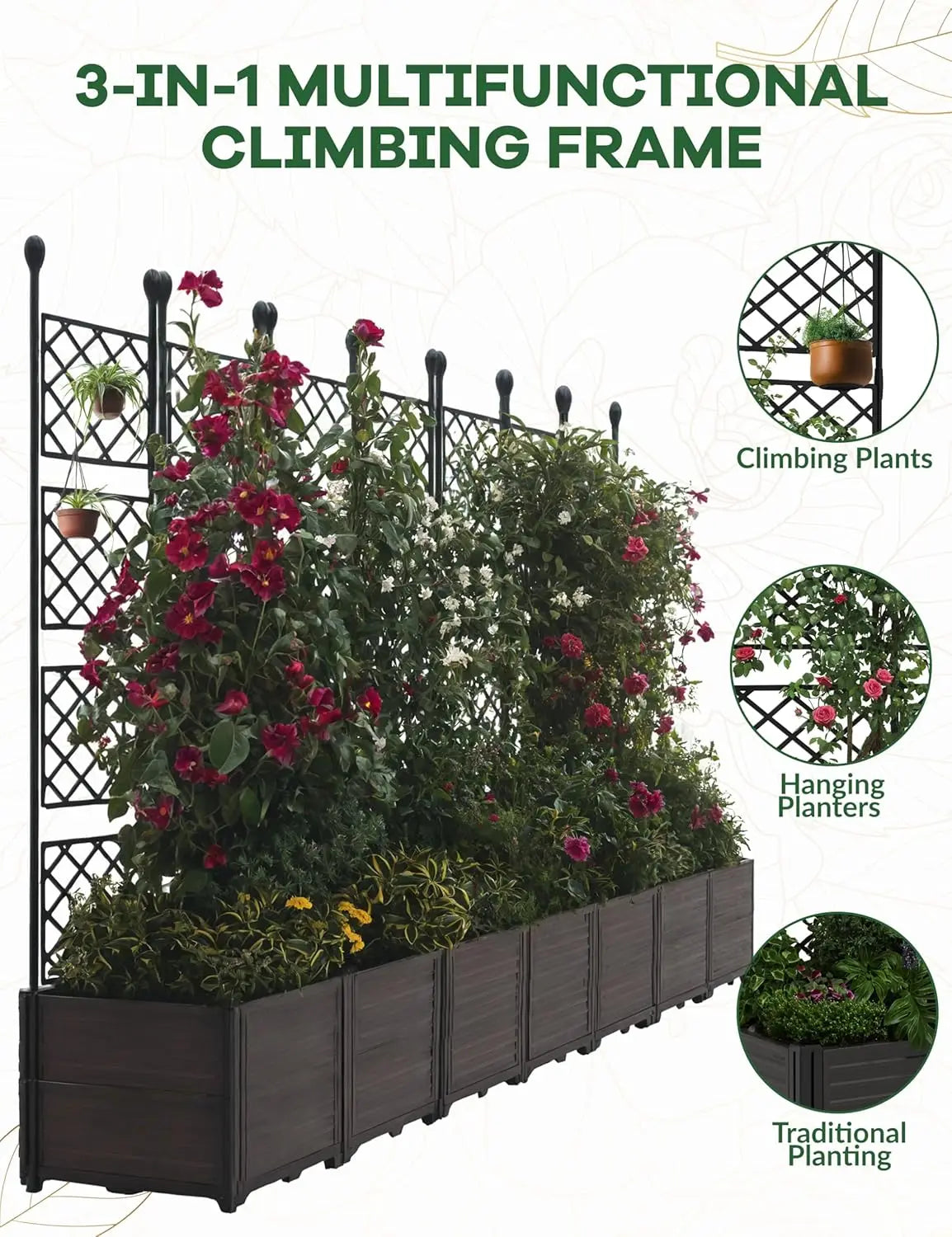 TWISTER.CK Plastic Planter Box With Trellis Raised Garden Bed