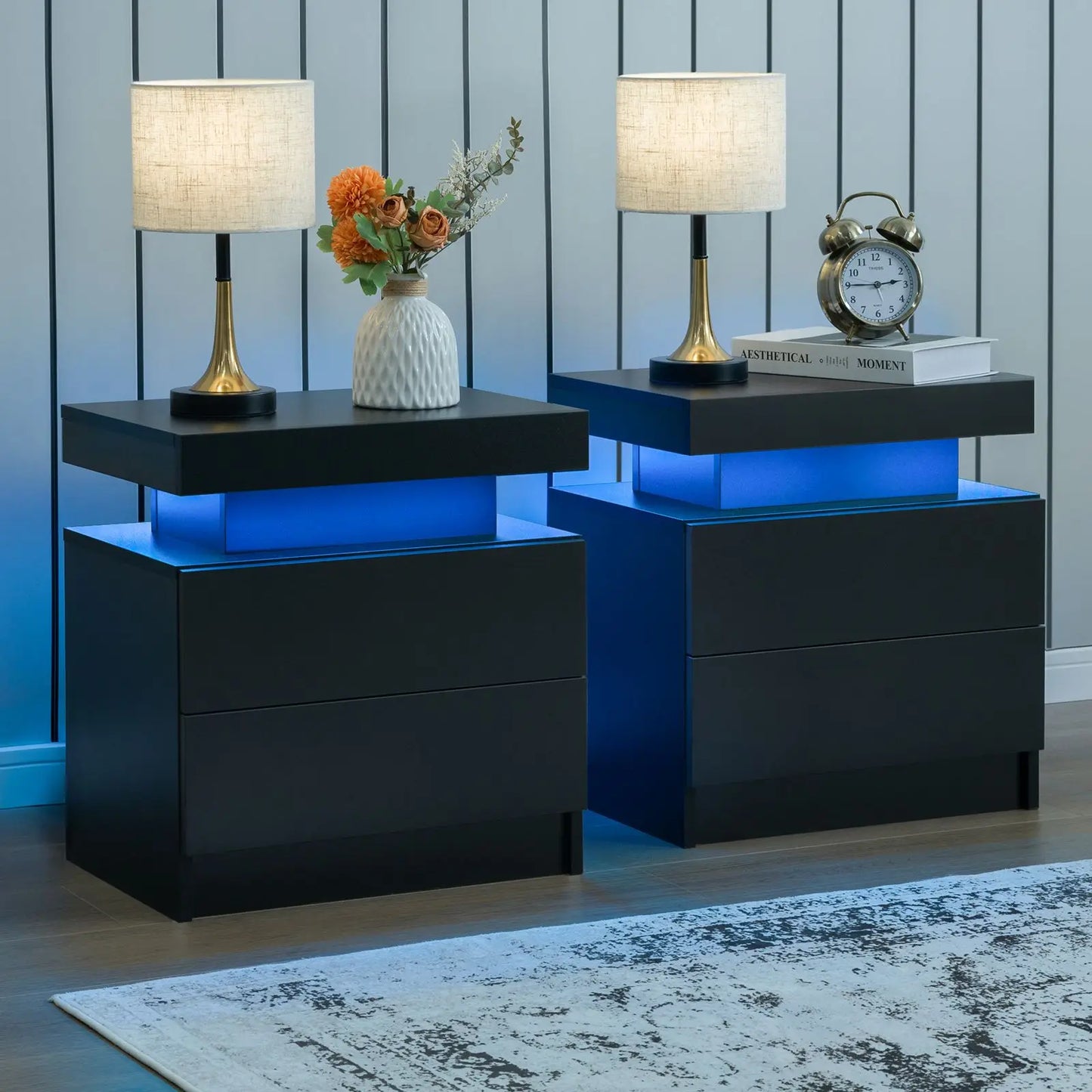 Cubehom LED Nightstand Set of 2 with Drawers Bedroom Bedside Table