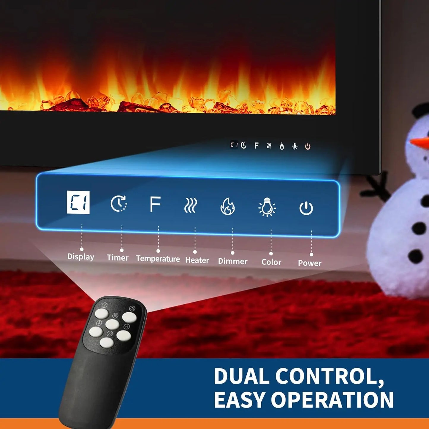Electric Fireplace Insert With Remote, 3 Heat Modes, 12 Colors