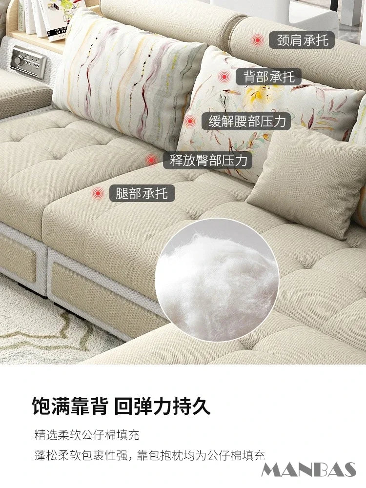 Linlamlim U Shaped Fabric Sofa Set With Usb And Stools