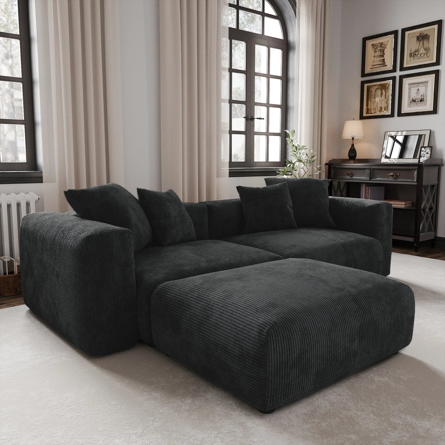 Sdorens Modern Corduroy Sectional Sofa With Chaise