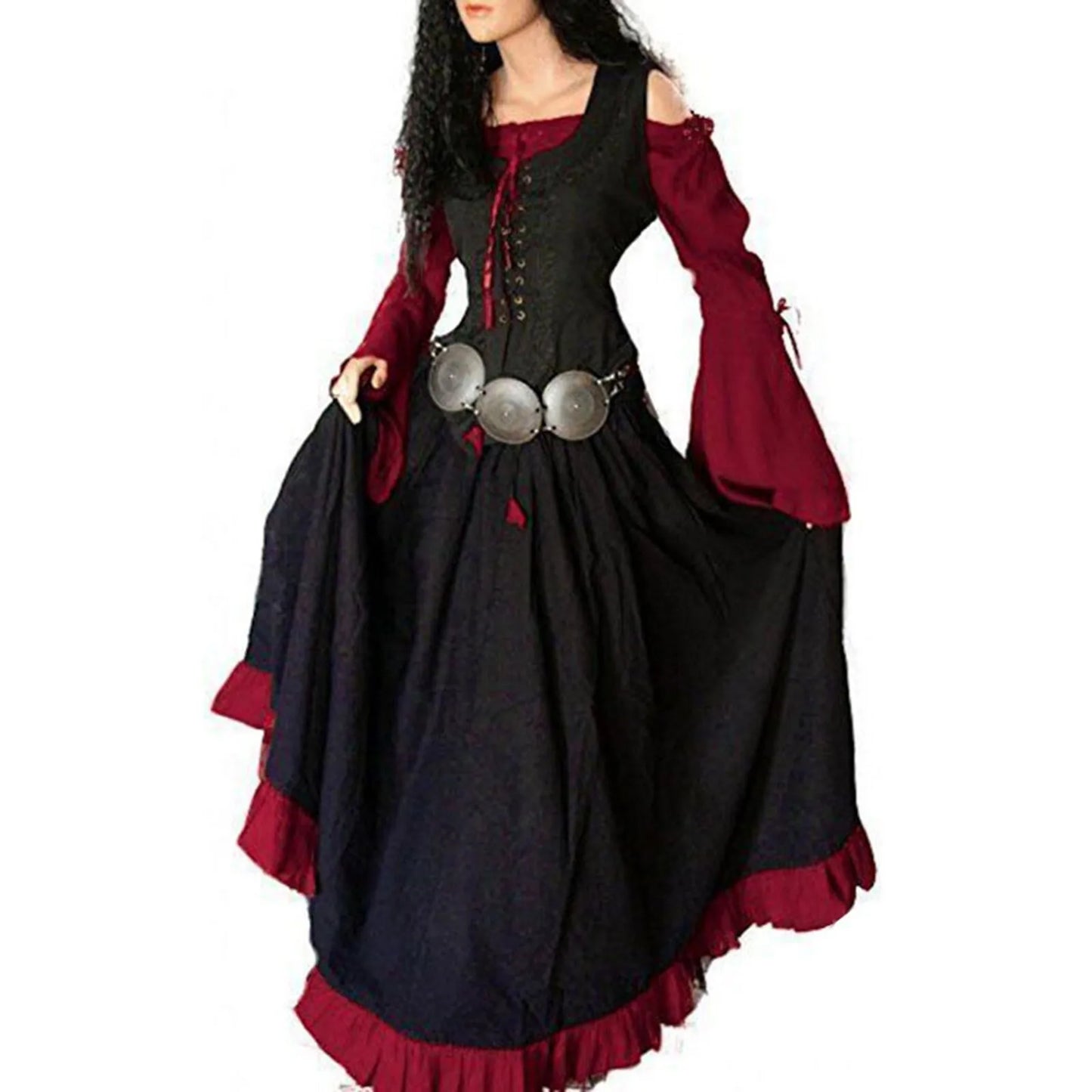 Women's Medieval Retro Gothic Dress Off Shoulder Vintage Girdling