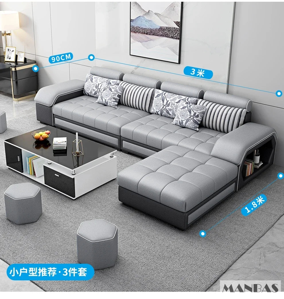Linlamlim U Shaped Fabric Sofa Set With Usb And Stools