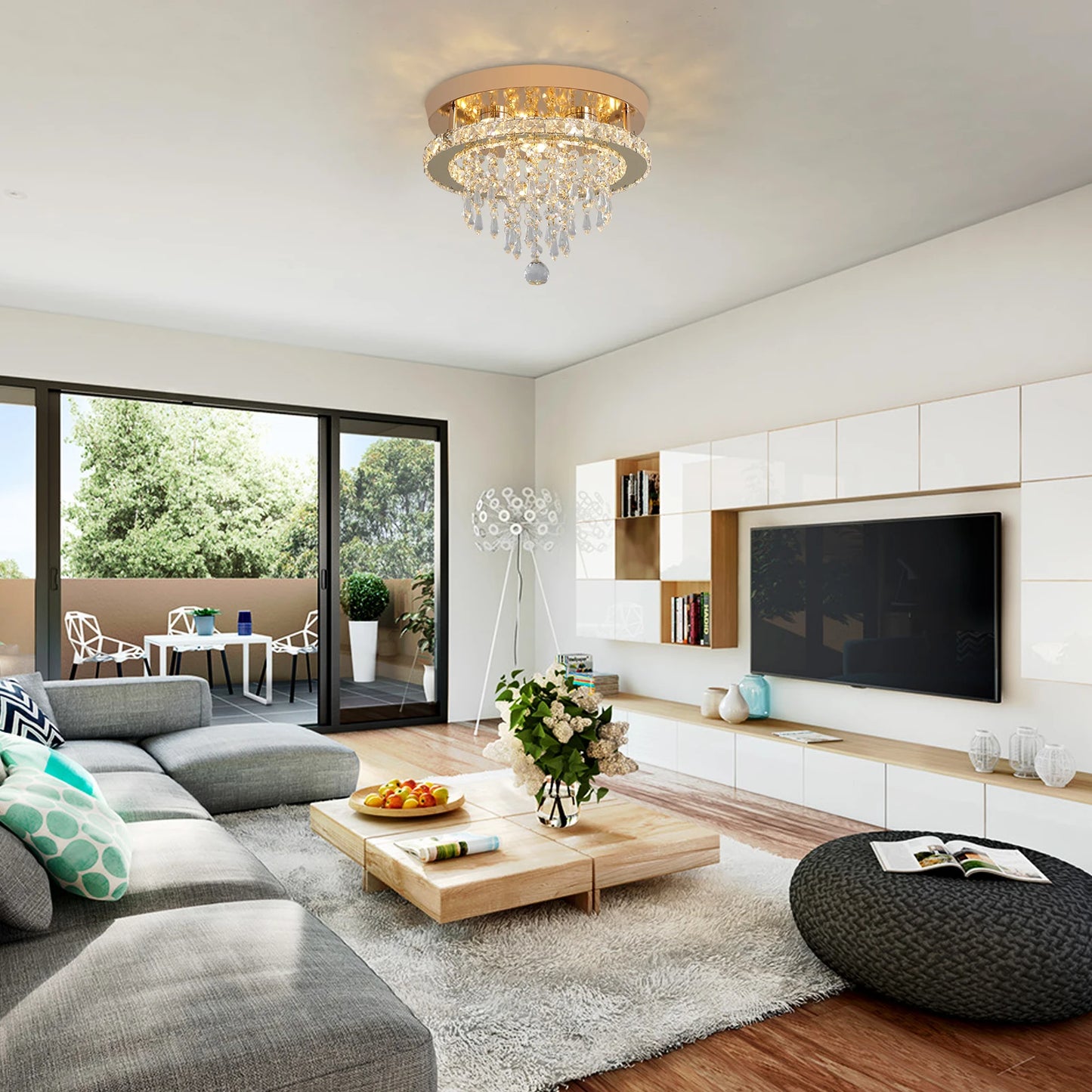 VETRULUS Crystal Chandelier LED Ceiling Light for Living Room