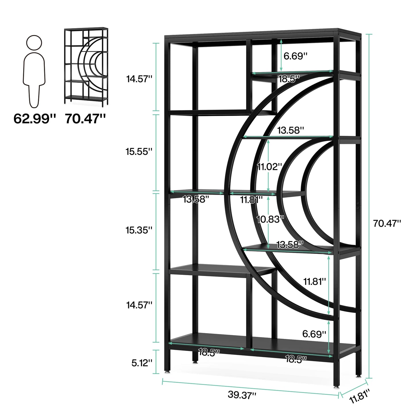 Tribesigns Industrial 5 Tier Etagere Bookcase Freestanding Organizer