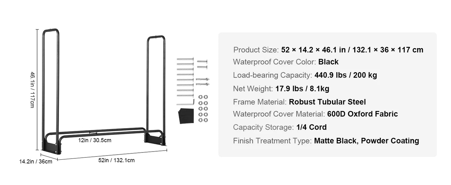 SucceBuy Outdoor Firewood Rack With Waterproof Cover Heavy Duty Holder