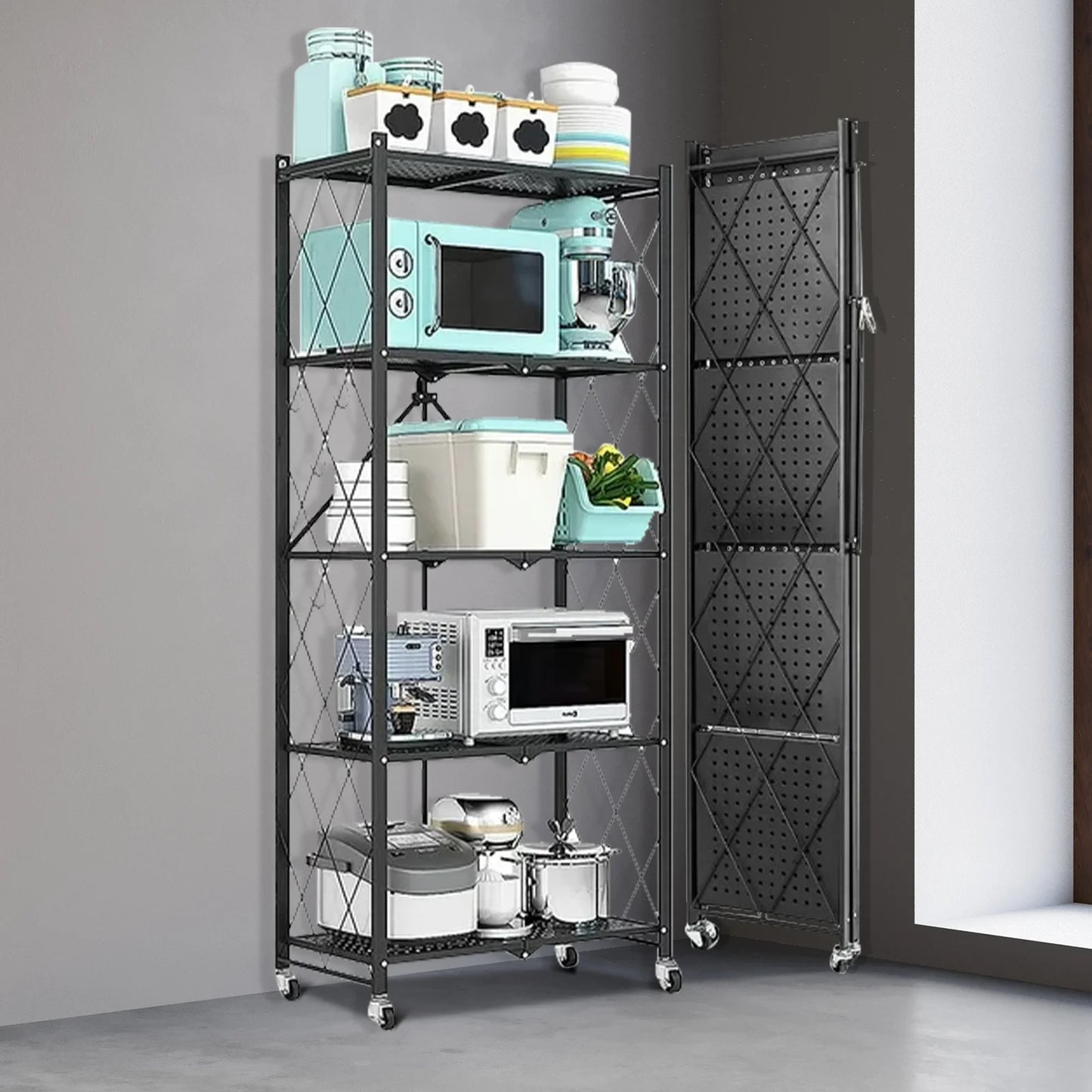 5 Tier Wheel Storage Shelving Unit Heavy Duty Metal Organizer