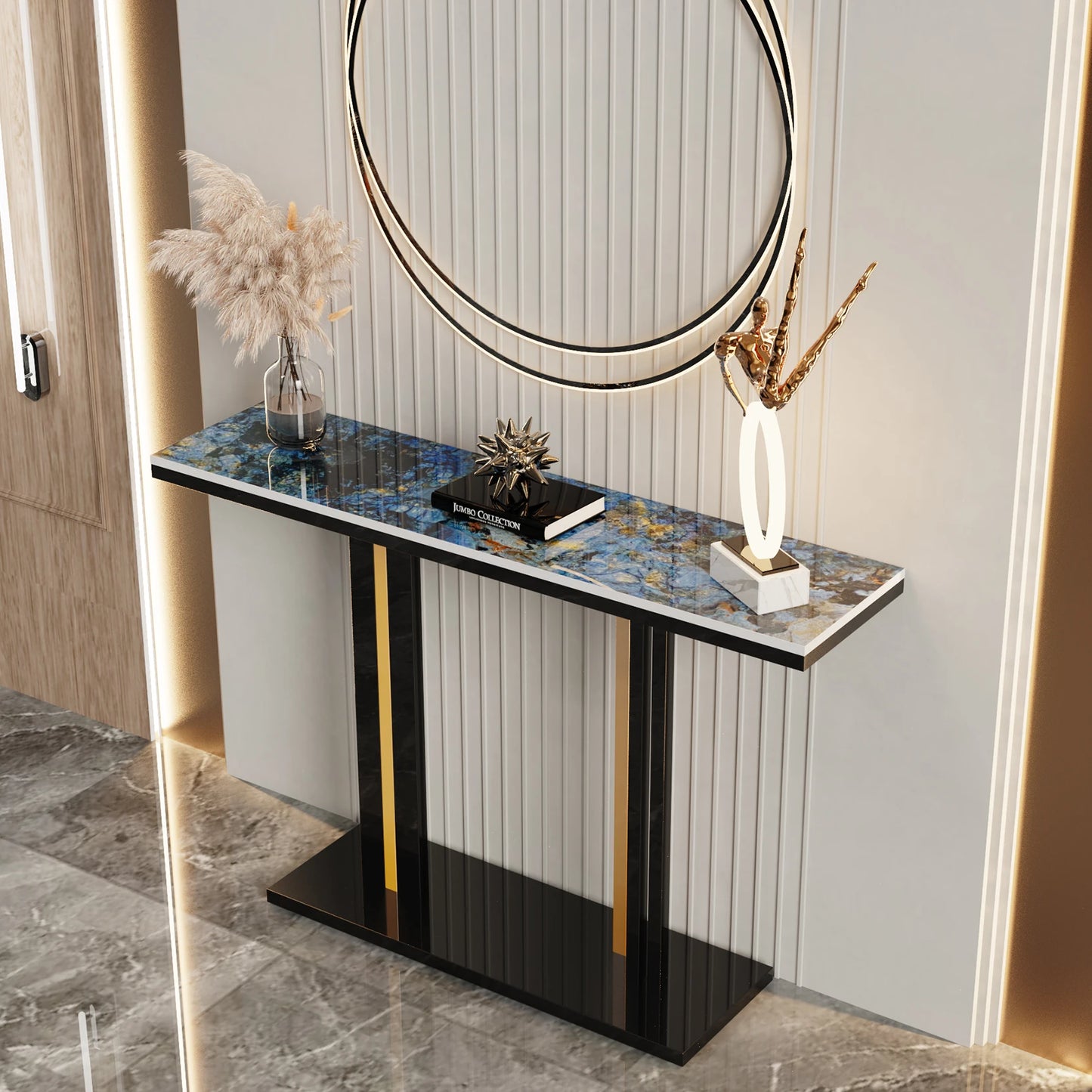 BINGOPAW Contemporary Console Table With Stone Top And Pedestal