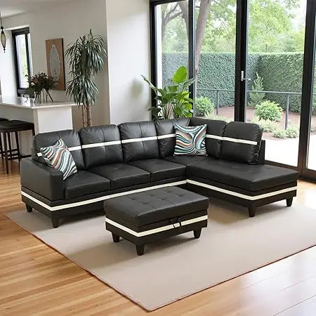 Modern L Shaped Sectional Sofa With Storage Ottoman
