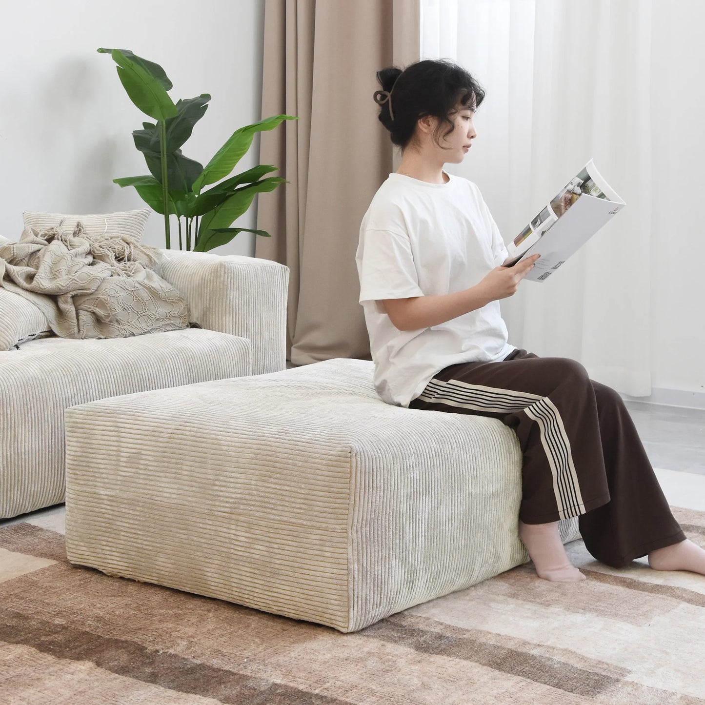 Sdorens Modern Corduroy Sectional Sofa With Chaise